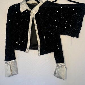 Black Sequin Jacket and Skirt Set